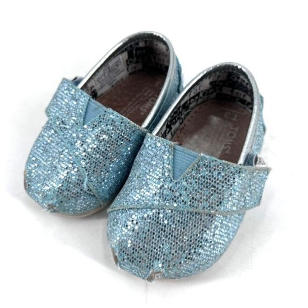 Tom’s Blue Sparkling Glitter Alpargata Shoes Slip Ons size 3 baby little  Frozen